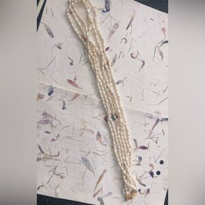 Vintage Multi Strand Freshwater/Rice Pearl Necklace Gold Tone Fish Clasp